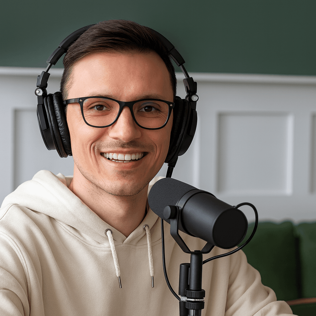 Interview coach speaking into a microphone